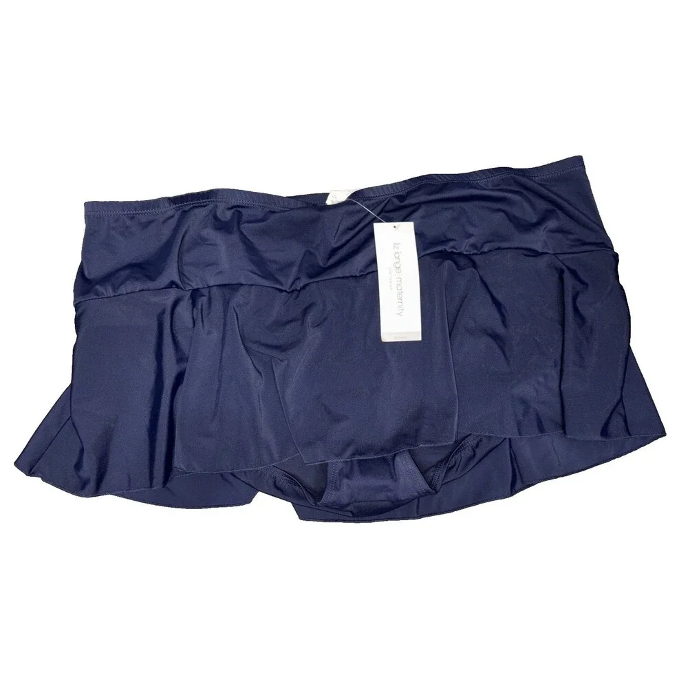 Liz Lange Maternity Swim Skirt Women XL Navy Blue Ruffle Hem Stretch Beach New